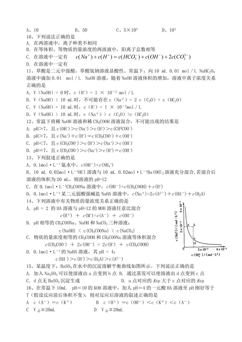 2019-2020年高中化学 专题3《溶液中的离子反应》测试 新人教版选修1.doc_第2页