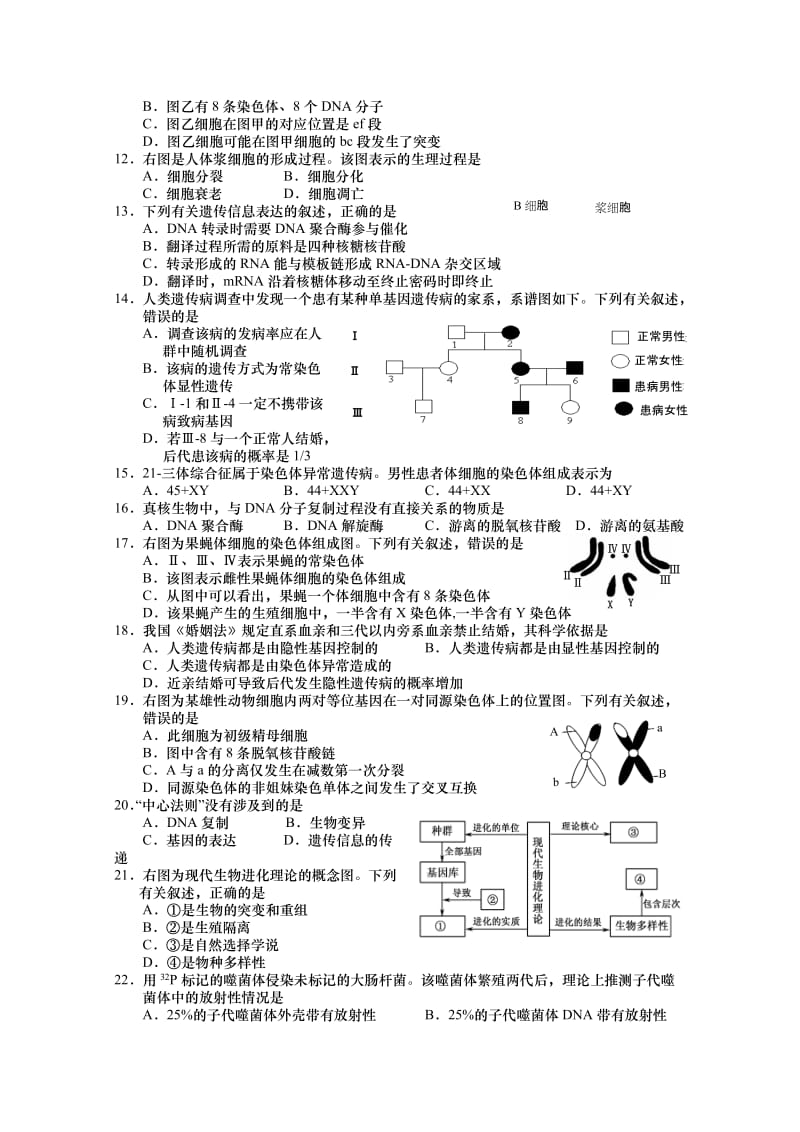 2019-2020年高二学业水平测试盐城联考试题 生物 含答案.doc_第2页