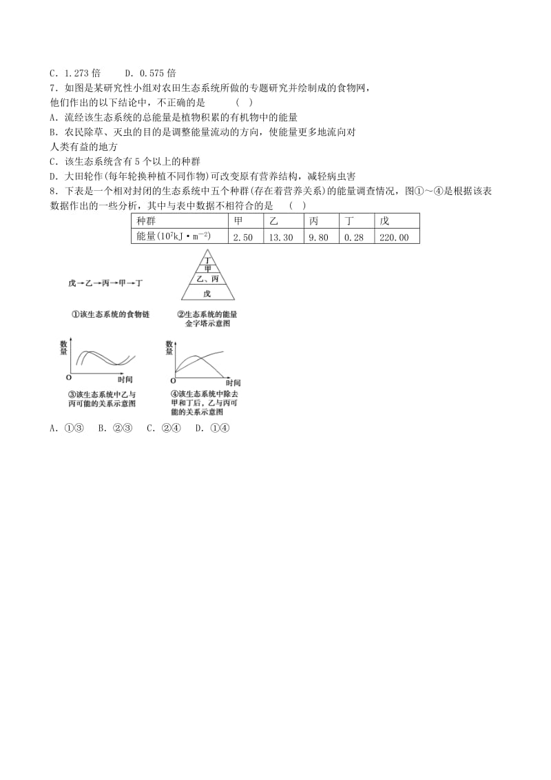 2019-2020年高中生物 第四章 生态系统的稳态单元测试 苏教版必修3.doc_第2页