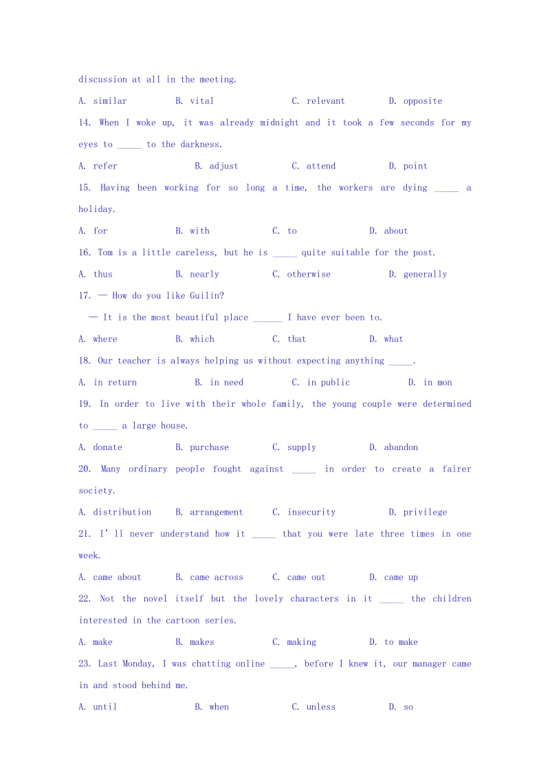 2019-2020年高三11月周练英语试题（3） 缺答案.doc_第2页