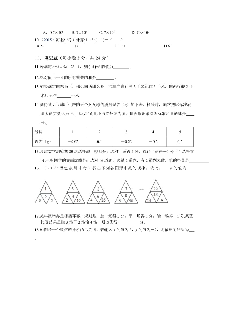 教材全解2016七年级上册第二章有理数及其运算测试题含答案解析.doc_第2页