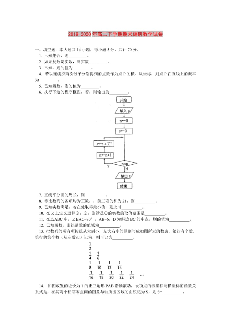 2019-2020年高二下学期期末调研数学试卷.doc_第1页