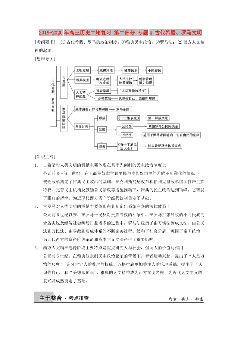 2019-2020年高三历史二轮复习 第二部分 专题4 古代希腊、罗马文明.doc_第1页