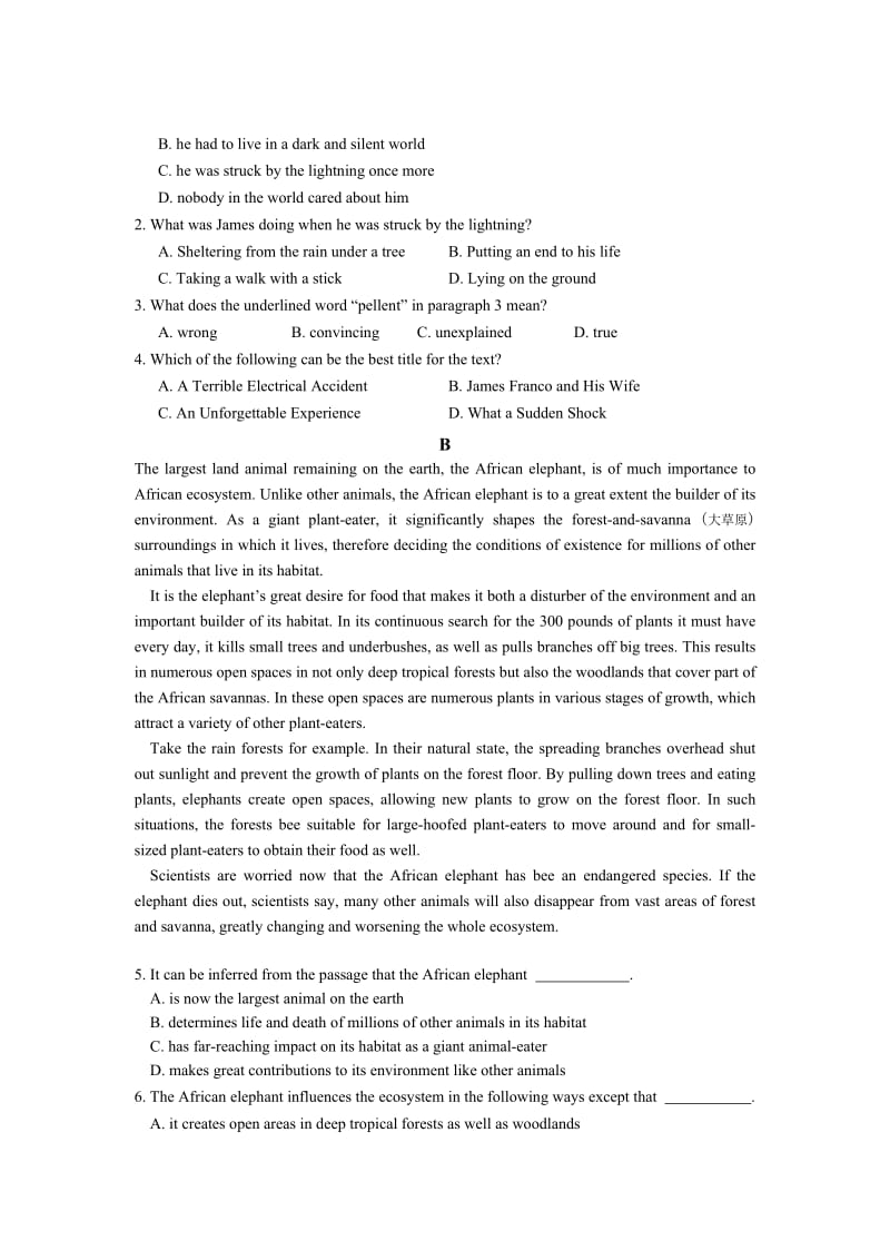 2019-2020年高三第一次联考（1月）英语试题 含答案.doc_第2页