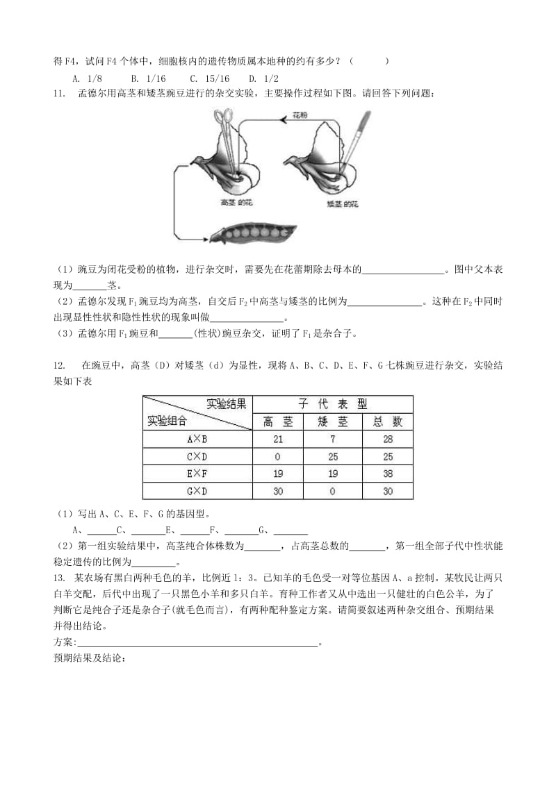 2019-2020年高中生物《1.1 孟德尔的豌豆杂交实验（一）》训练案新人教版必修2.doc_第2页