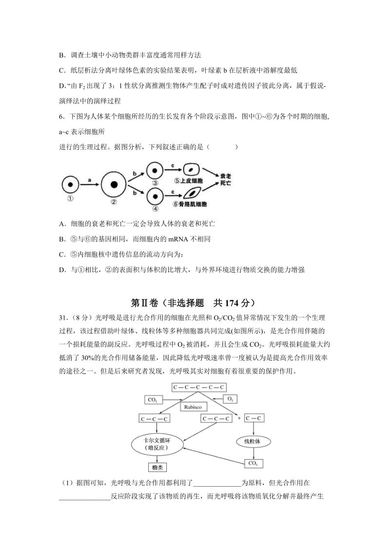 2019-2020年高三上学期第二次月考理科综合-生物试题 含答案.doc_第2页