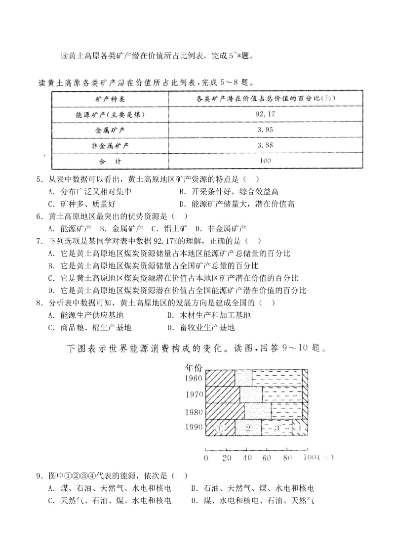 2019-2020年高中地理 3.1 能源资源的开发同步练习 新人教版必修3.doc_第2页