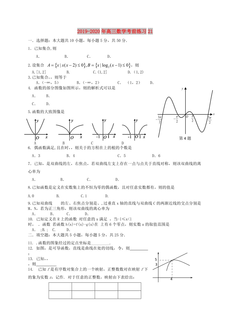 2019-2020年高三数学考前练习21.doc_第1页