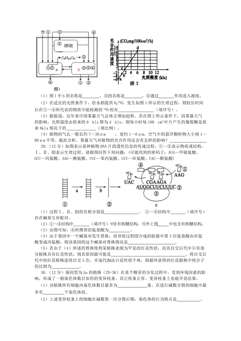 2019-2020年高三上学期第二次理综测试生物试题含答案.doc_第3页