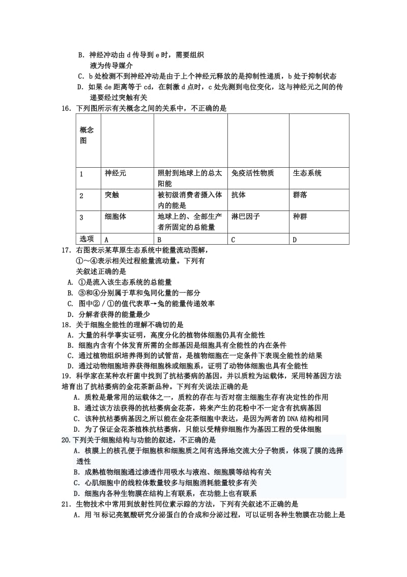 2019-2020年高三10月模拟考试生物试题.doc_第3页