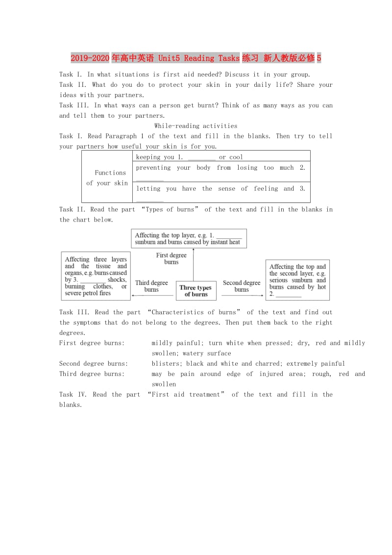 2019-2020年高中英语 Unit5 Reading Tasks练习 新人教版必修5.doc_第1页