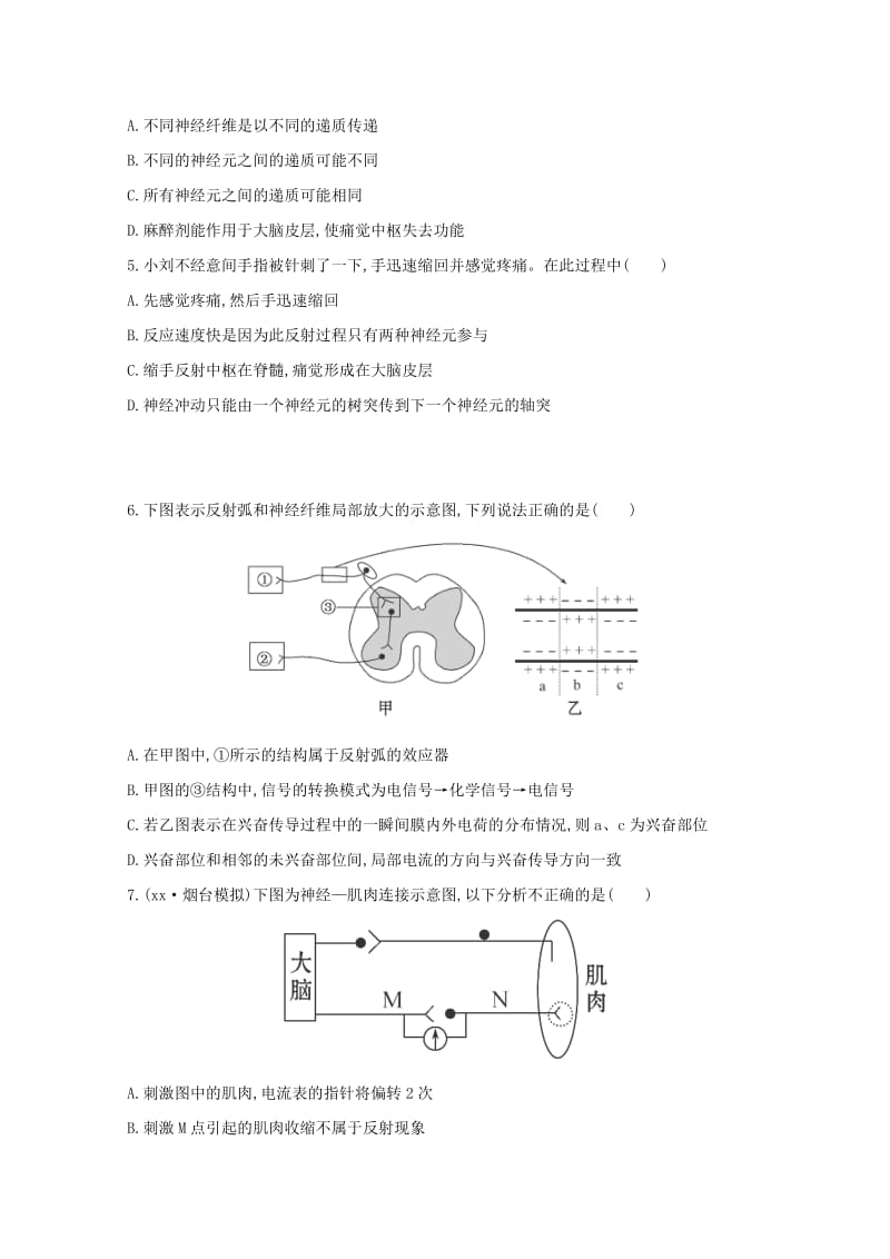 2019-2020年高三生物 通过神经系统的调节课时作业.doc_第2页