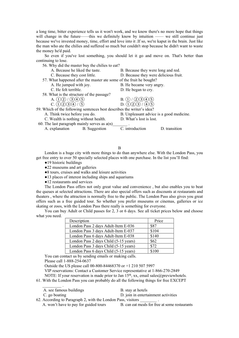 2019-2020年高三英语模拟卷七 含答案.doc_第3页