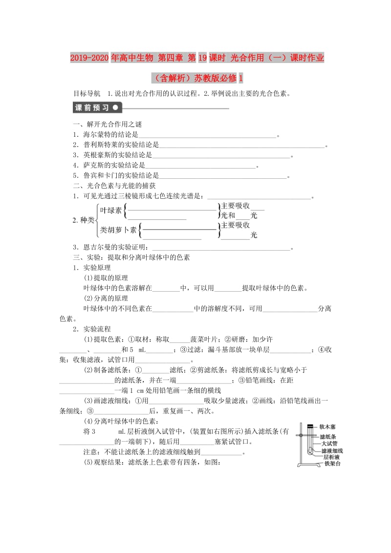 2019-2020年高中生物 第四章 第19课时 光合作用（一）课时作业（含解析）苏教版必修1.doc_第1页