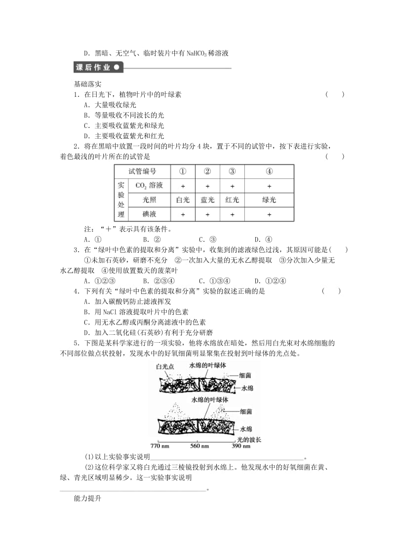 2019-2020年高中生物 第四章 第19课时 光合作用（一）课时作业（含解析）苏教版必修1.doc_第3页