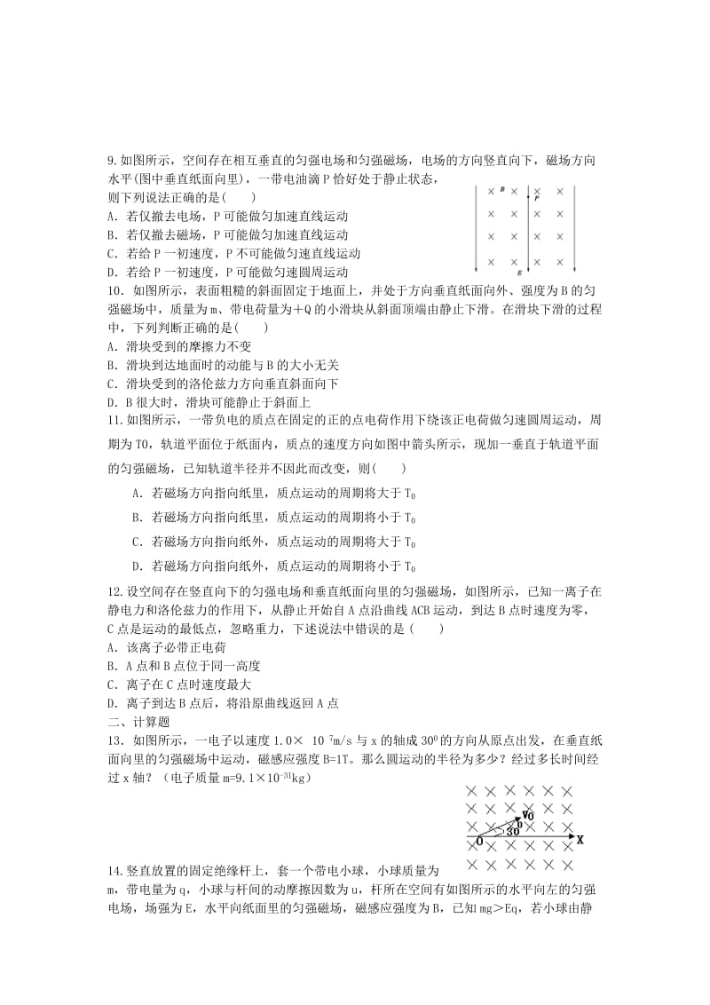 2019-2020年高二物理 洛伦兹力练习.doc_第2页