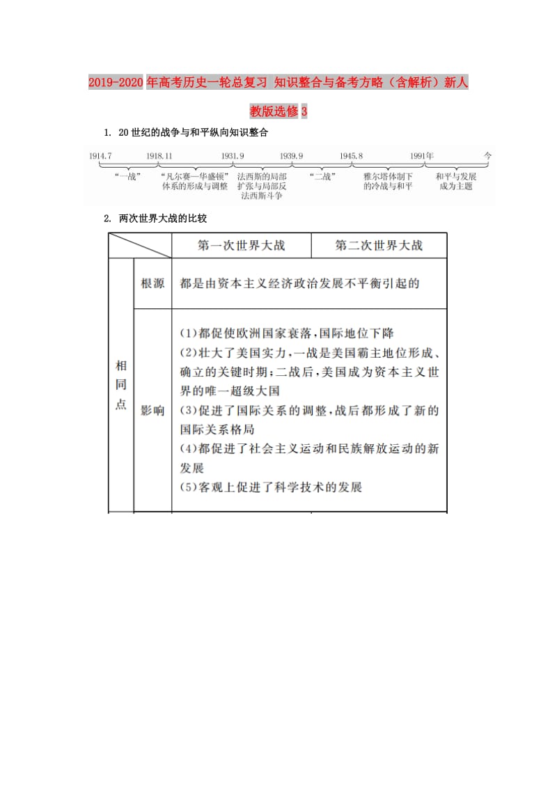 2019-2020年高考历史一轮总复习 知识整合与备考方略（含解析）新人教版选修3.doc_第1页