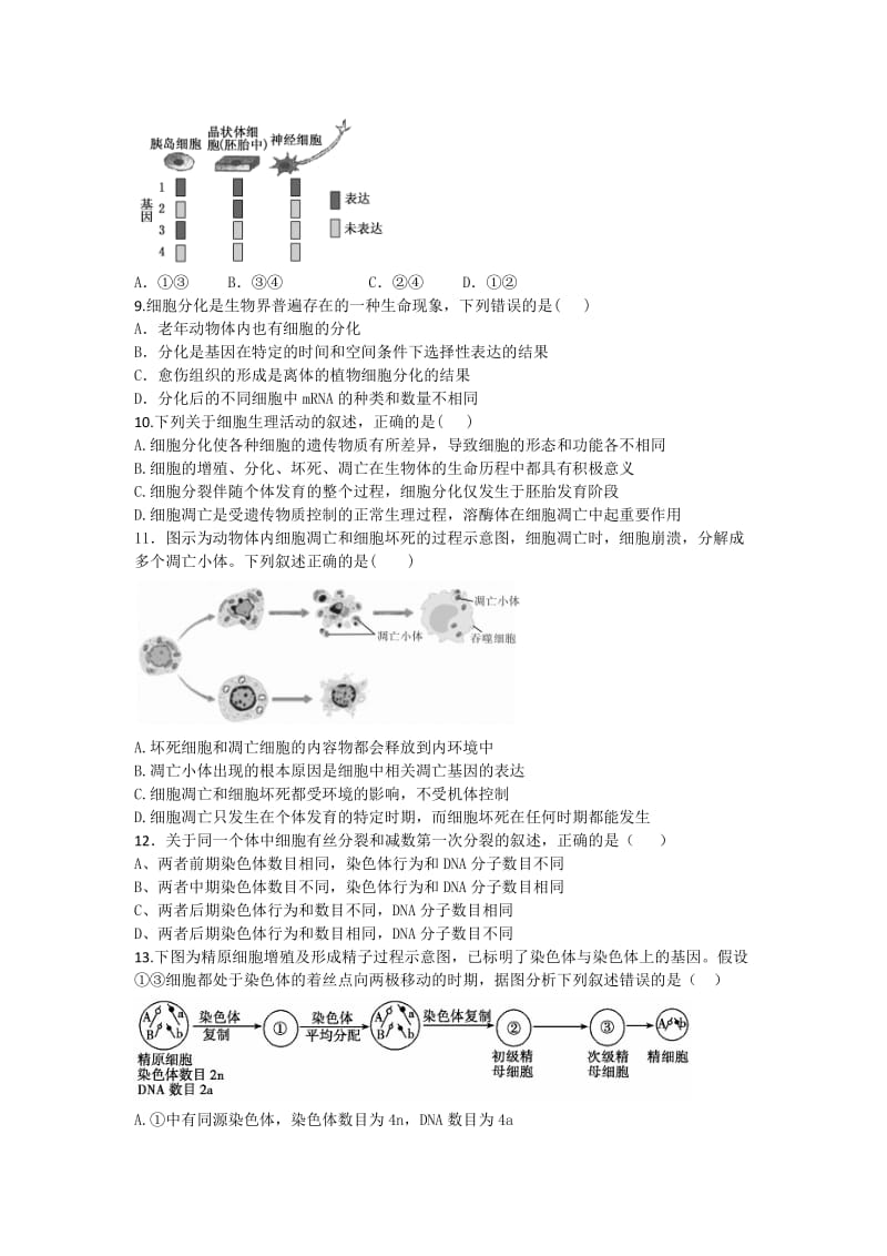 2019-2020年高三上学期开学质量检测生物试题含答案.doc_第2页