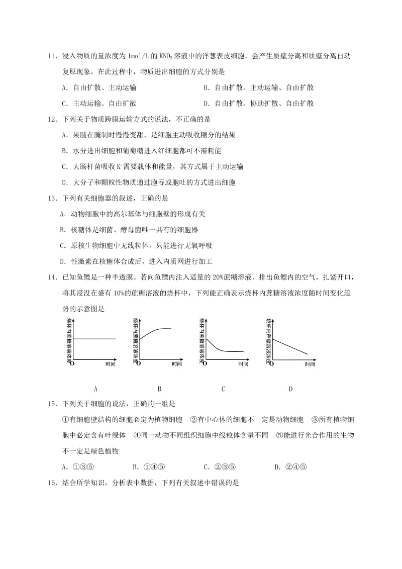 2019-2020年高一生物上学期期末联考试题(III).doc_第3页