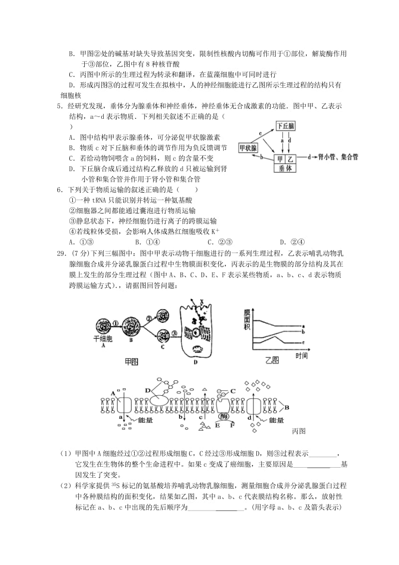 2019-2020年高三生物上学期10月联考试题(I).doc_第2页