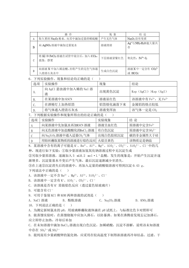 2019-2020年高考化学复习 物质的检测单元过关练（含解析）鲁教版选修6.doc_第2页