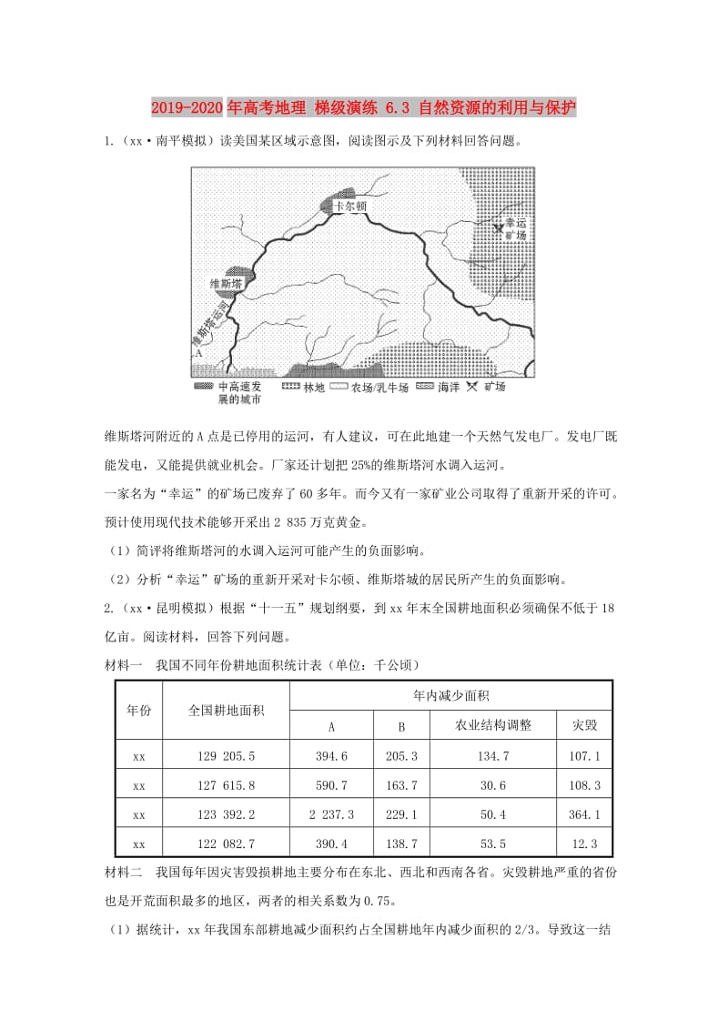 2019-2020年高考地理 梯级演练 6.3 自然资源的利用与保护.doc_第1页