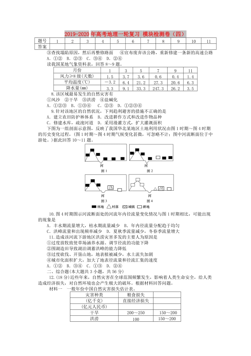 2019-2020年高考地理一轮复习 模块检测卷（四）.doc_第1页