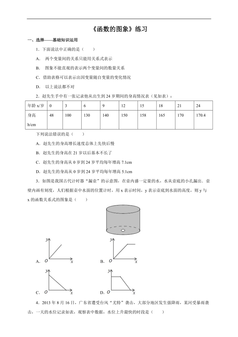 人教版八年级下册19.1.2函数的图象课时练习(2)含答案解析.doc_第1页