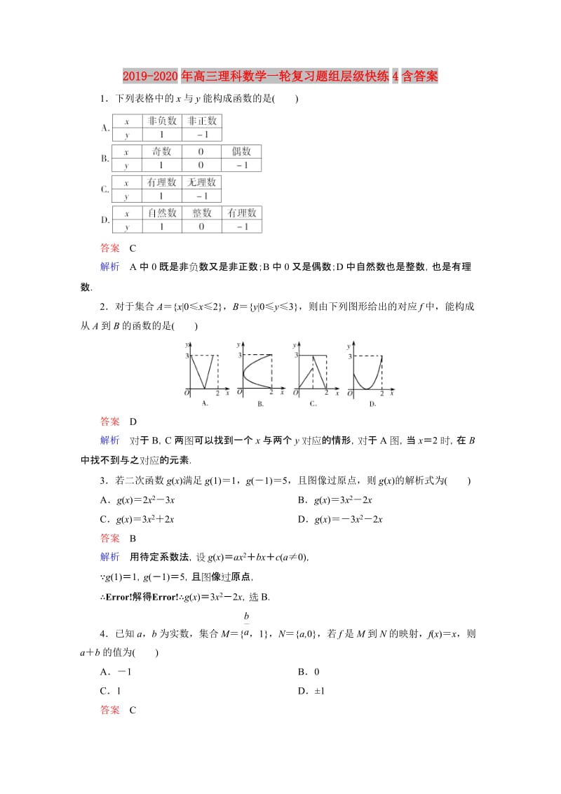 2019-2020年高三理科数学一轮复习题组层级快练4含答案.doc_第1页