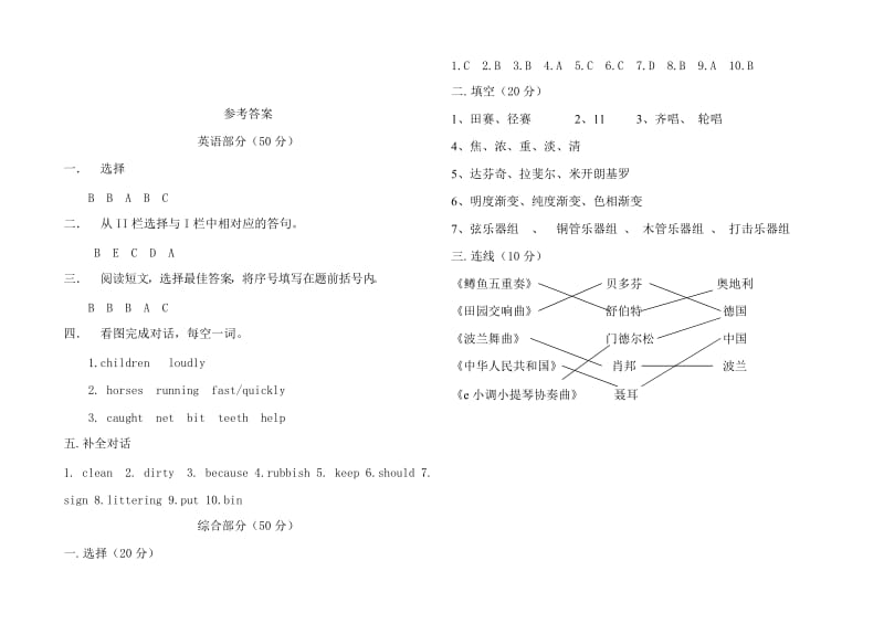 秦南小学第二学期六年级英语学业检测试卷及答案.doc_第3页