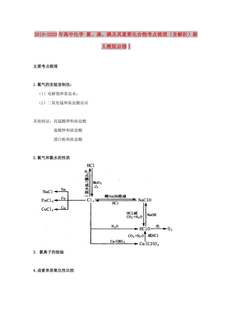 2019-2020年高中化学 氯、溴、碘及其重要化合物考点梳理（含解析）新人教版必修1.doc_第1页