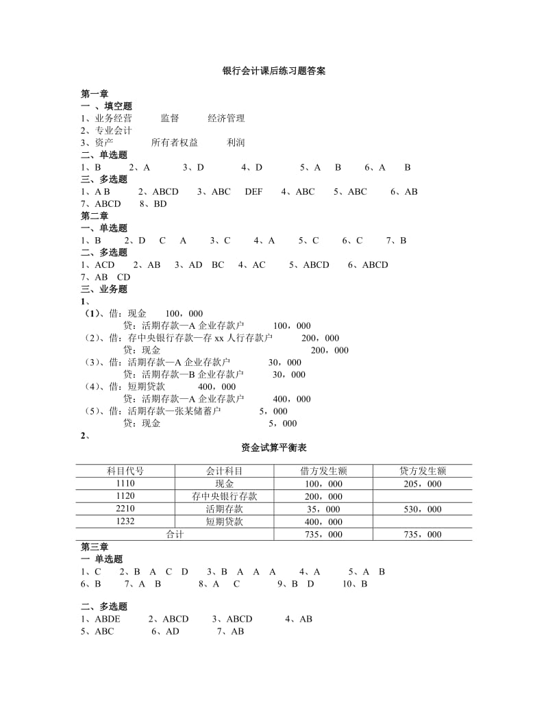 银行会计课后练习题55答案.doc_第1页