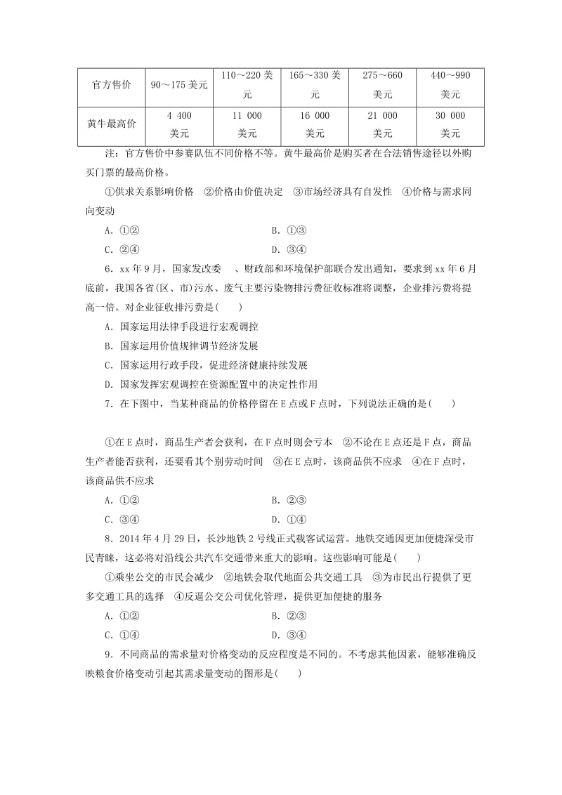 2019-2020年高中政治 第一单元 第二课 多变的价格课时跟踪检测 新人教版必修1.doc_第2页