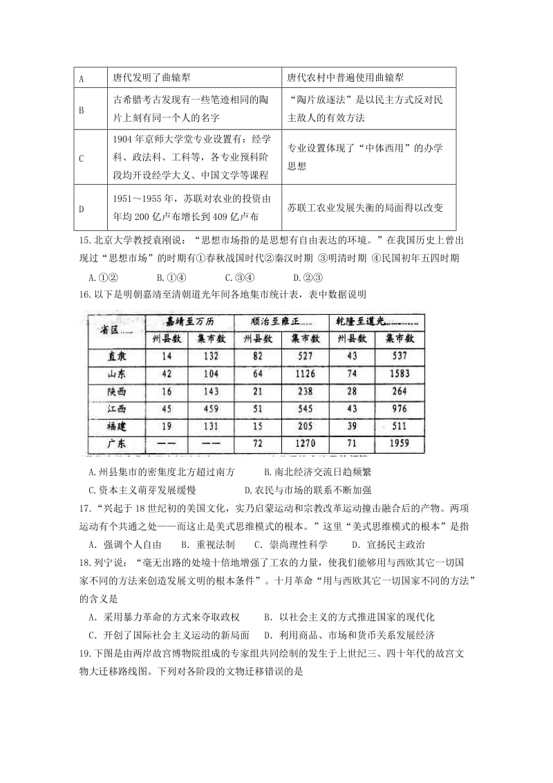 2019-2020年高三上学期开学考试历史试题缺答案.doc_第3页