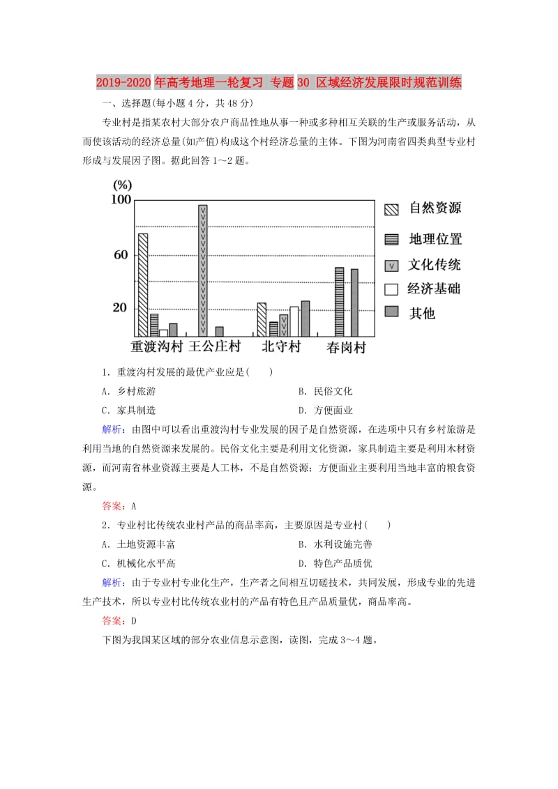 2019-2020年高考地理一轮复习 专题30 区域经济发展限时规范训练.doc_第1页