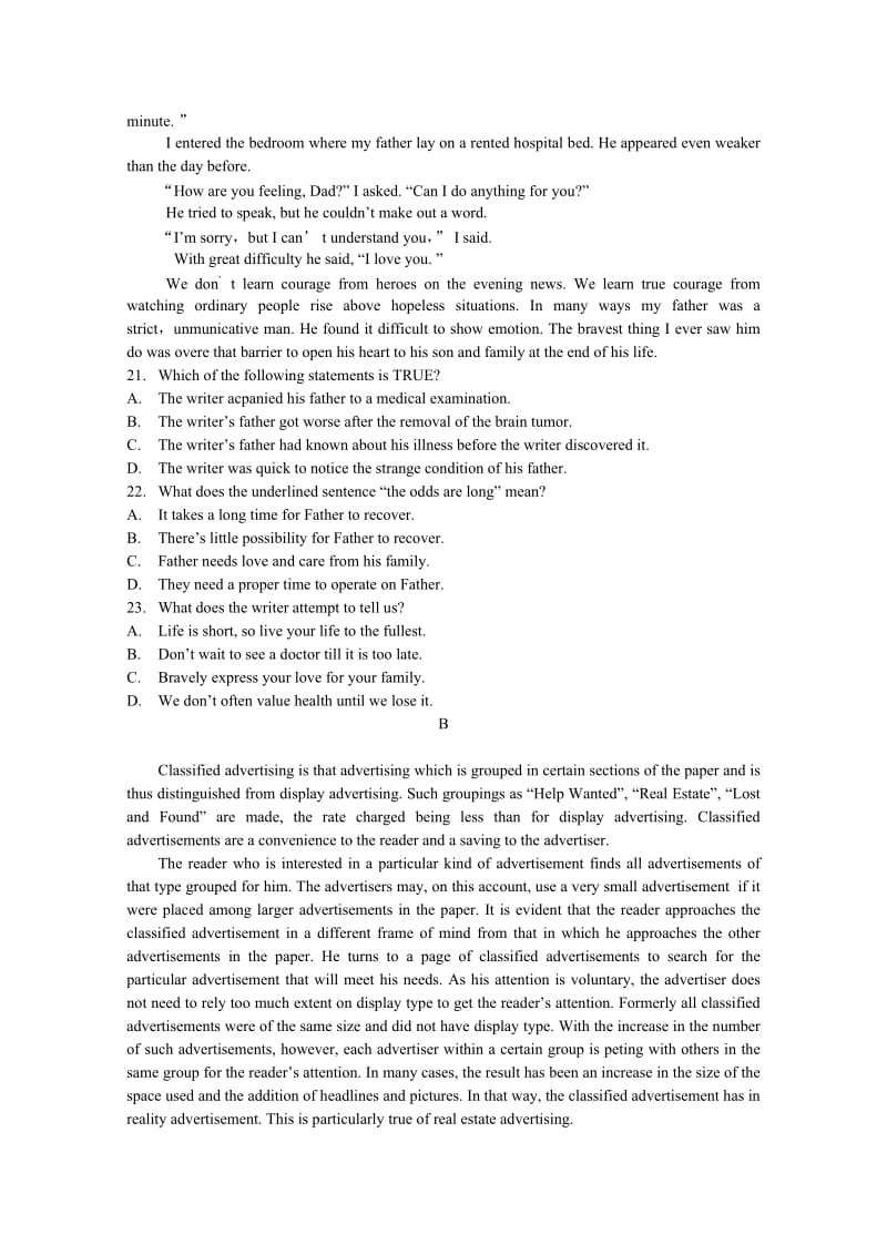 2019-2020年高三下学期英语周练试卷(实验班5.21） 含答案.doc_第3页