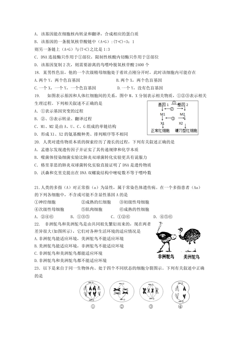 2019-2020年高二上学期期末考前模拟生物试题含答案.doc_第3页