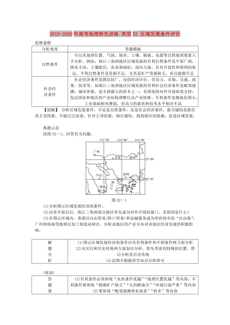 2019-2020年高考地理特色讲练 类型32 区域发展条件评价.doc_第1页