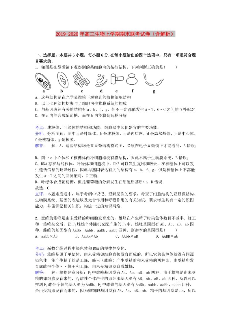 2019-2020年高三生物上学期期末联考试卷（含解析）.doc_第1页