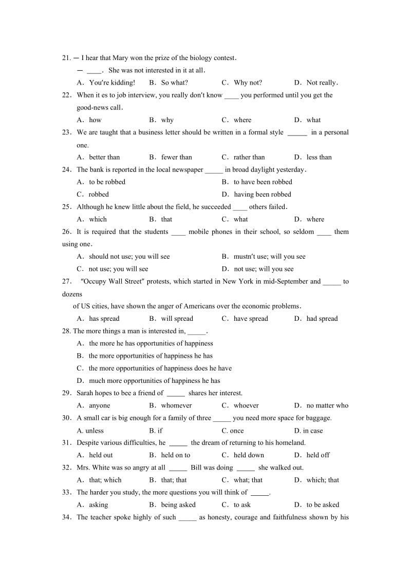 2019-2020年高三上学期期末检测 英语试题 缺答案.doc_第3页