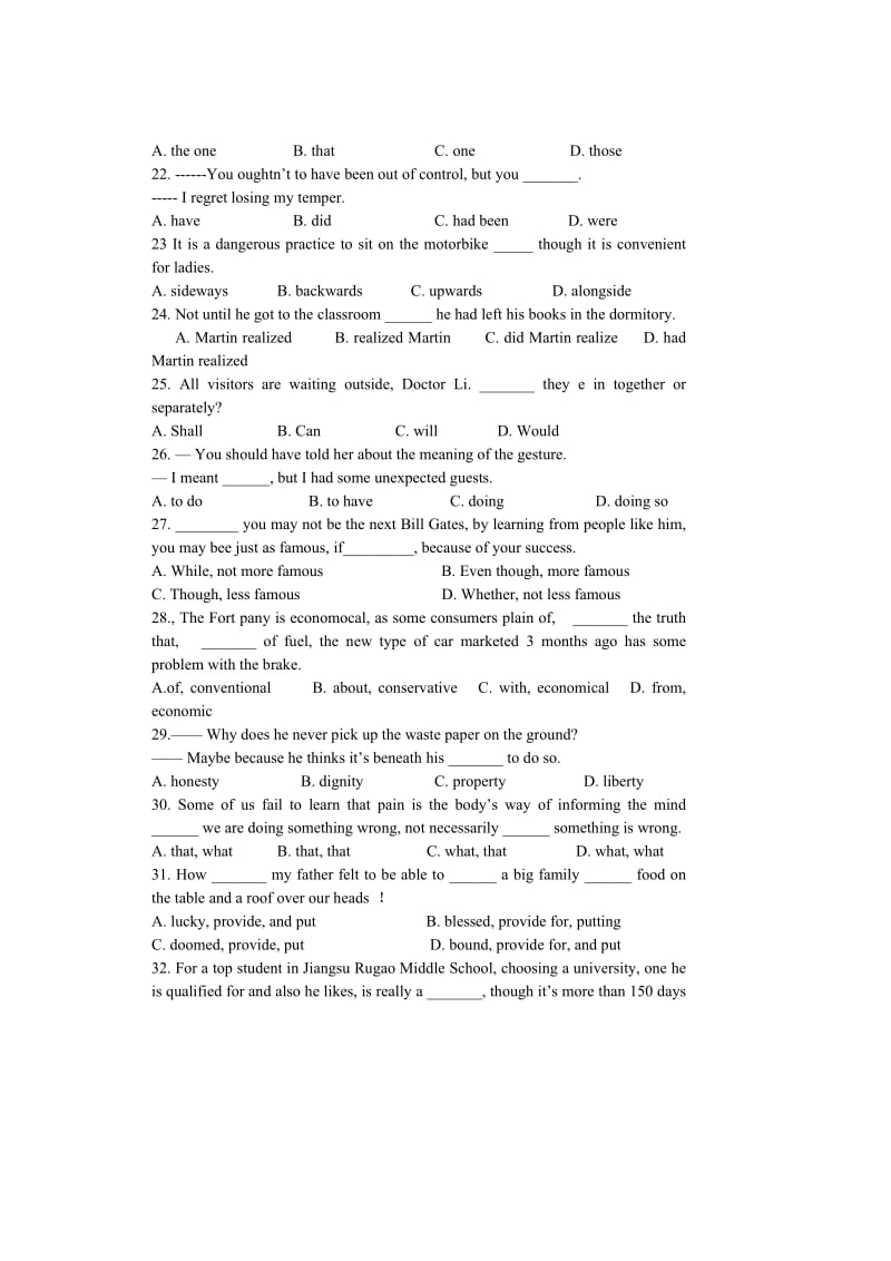 2019-2020年高三上学期阶段练习英语试题含答案.doc_第3页