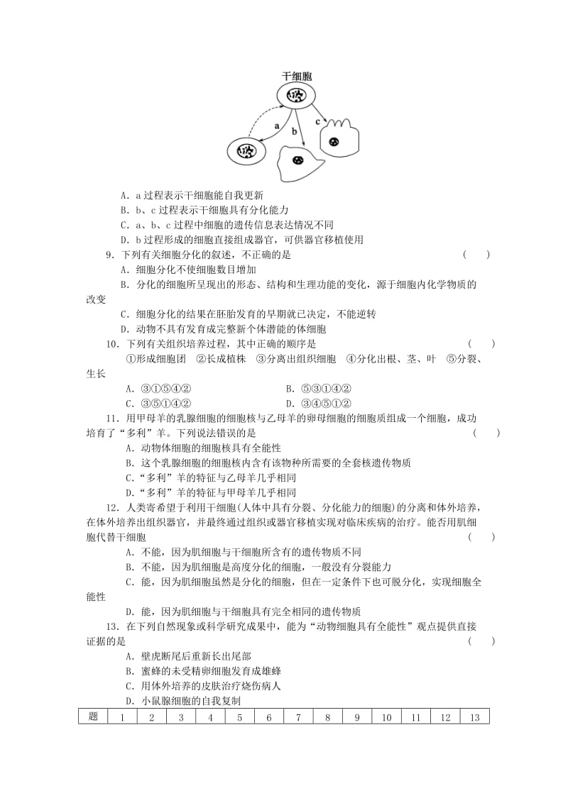 2019-2020年高中生物 第五章 第26课时 细胞分化、衰老和凋亡（一）课时作业（含解析）苏教版必修1.doc_第3页