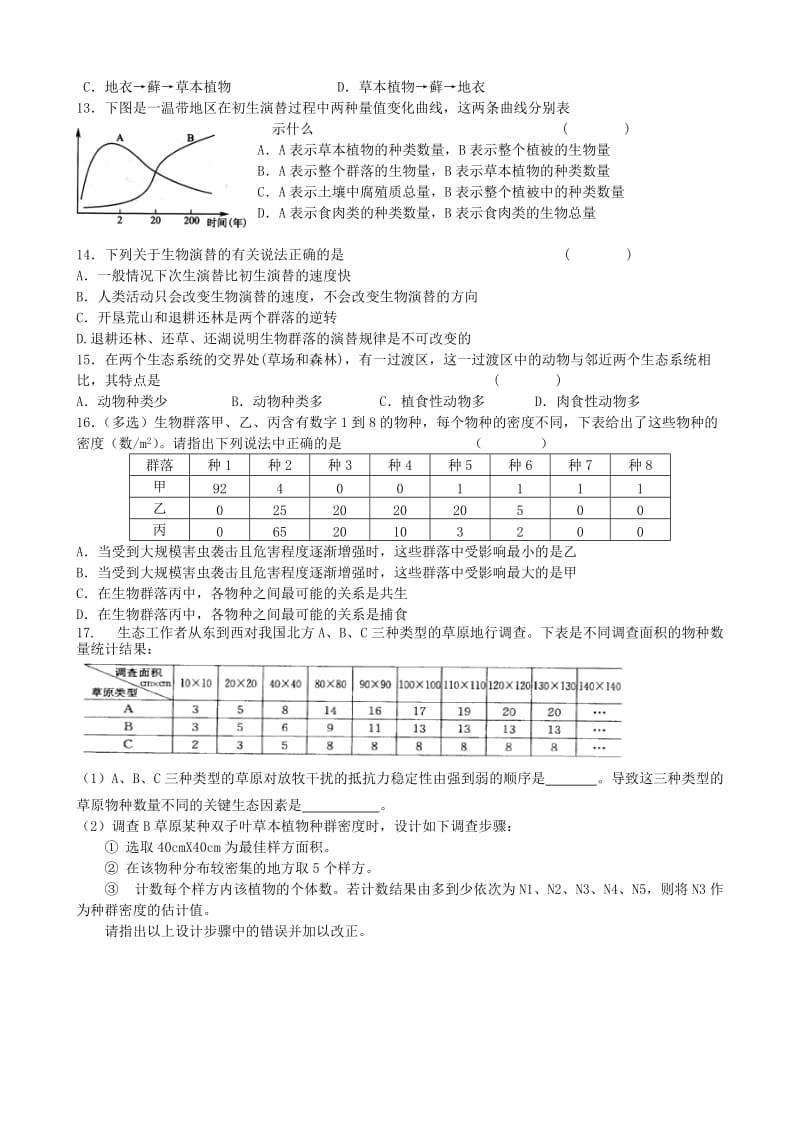 2019-2020年高中生物《4.3群落的结构》同步练习题 新人教版必修3.doc_第2页