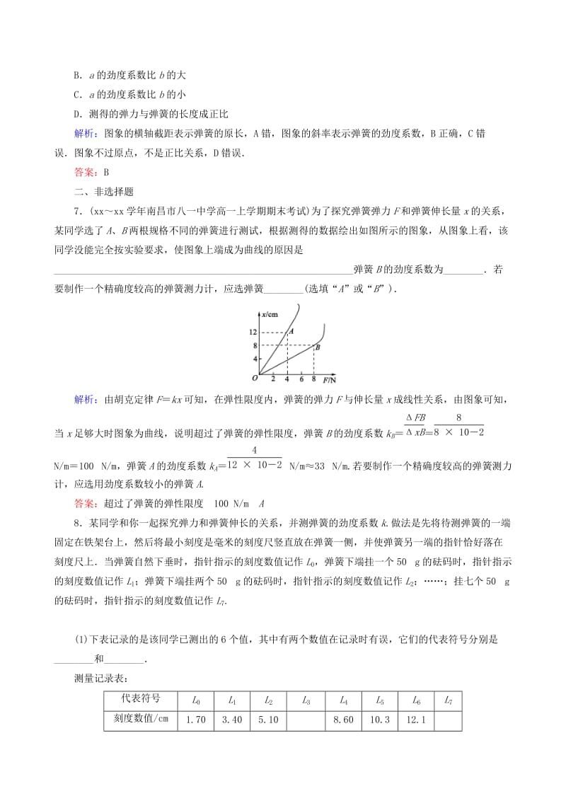 2019-2020年高中物理 第3章 实验1 探究弹力与弹簧伸长量的关系课时强化演练 新人教版必修1.doc_第3页