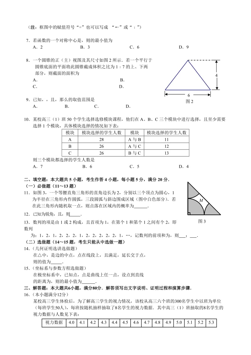 2019-2020年高三毕业班综合测试（二）数学文试题 含答案.doc_第2页