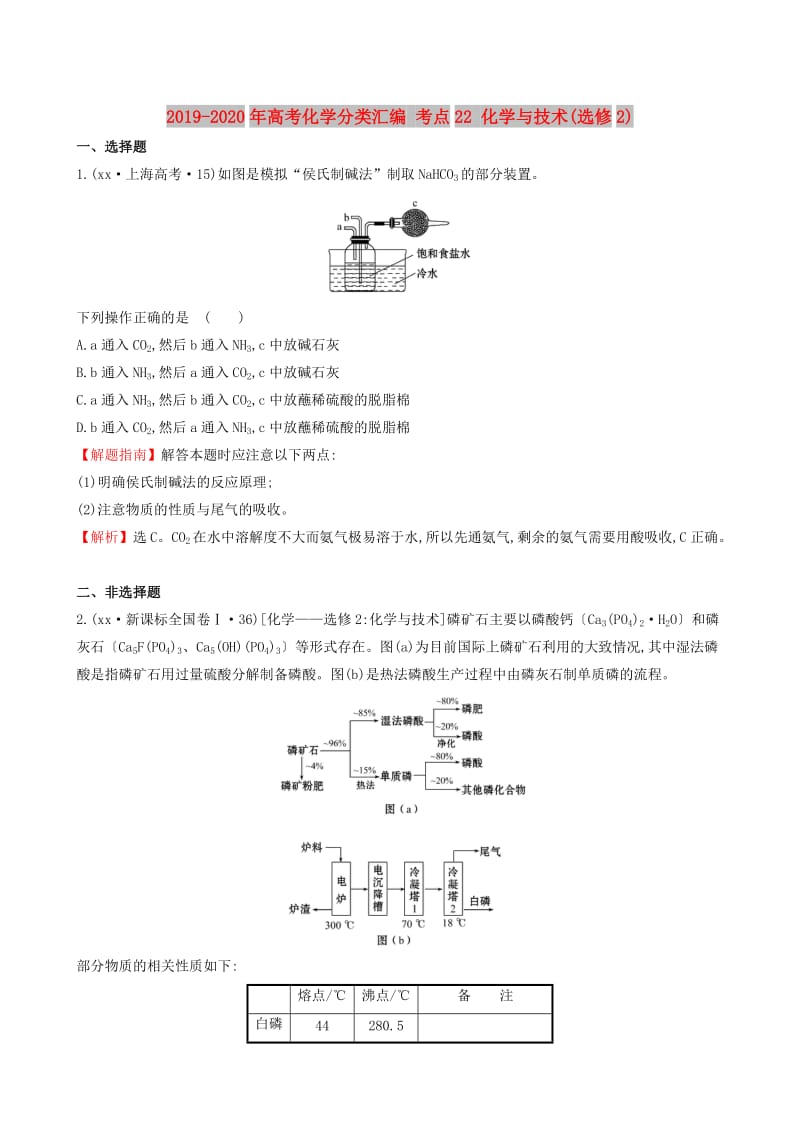 2019-2020年高考化学分类汇编 考点22 化学与技术(选修2).doc_第1页