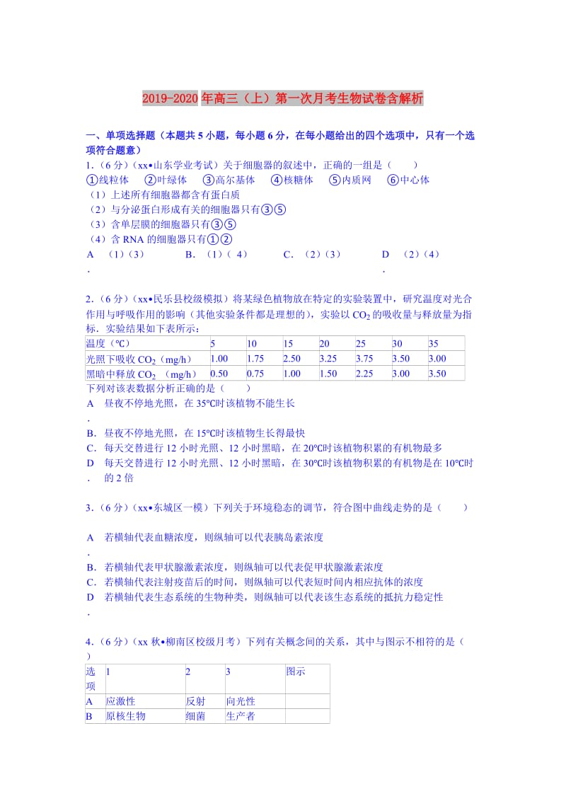 2019-2020年高三（上）第一次月考生物试卷含解析.doc_第1页