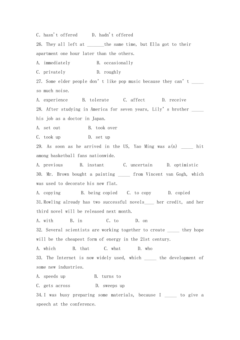 2019-2020年高二上学期第一次10月月考英语试题 含答案.doc_第2页