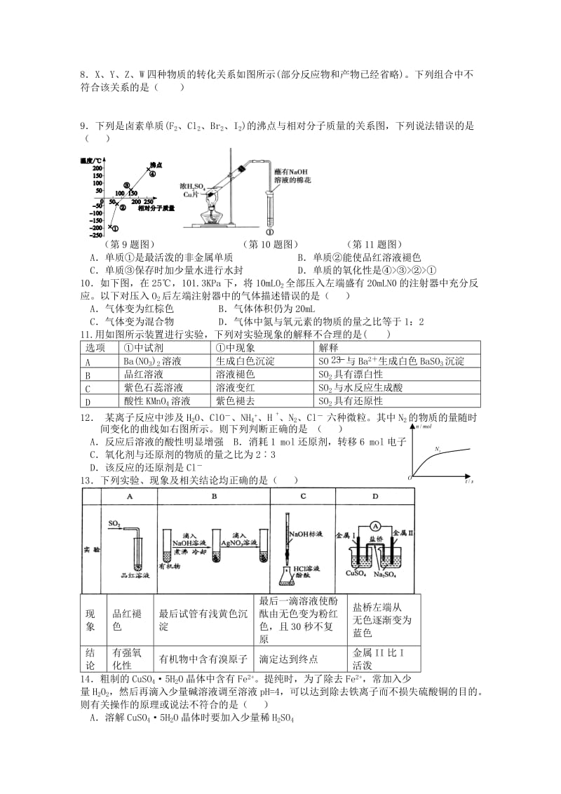 2019-2020年高三周考化学试卷21 Word版含答案.doc_第2页