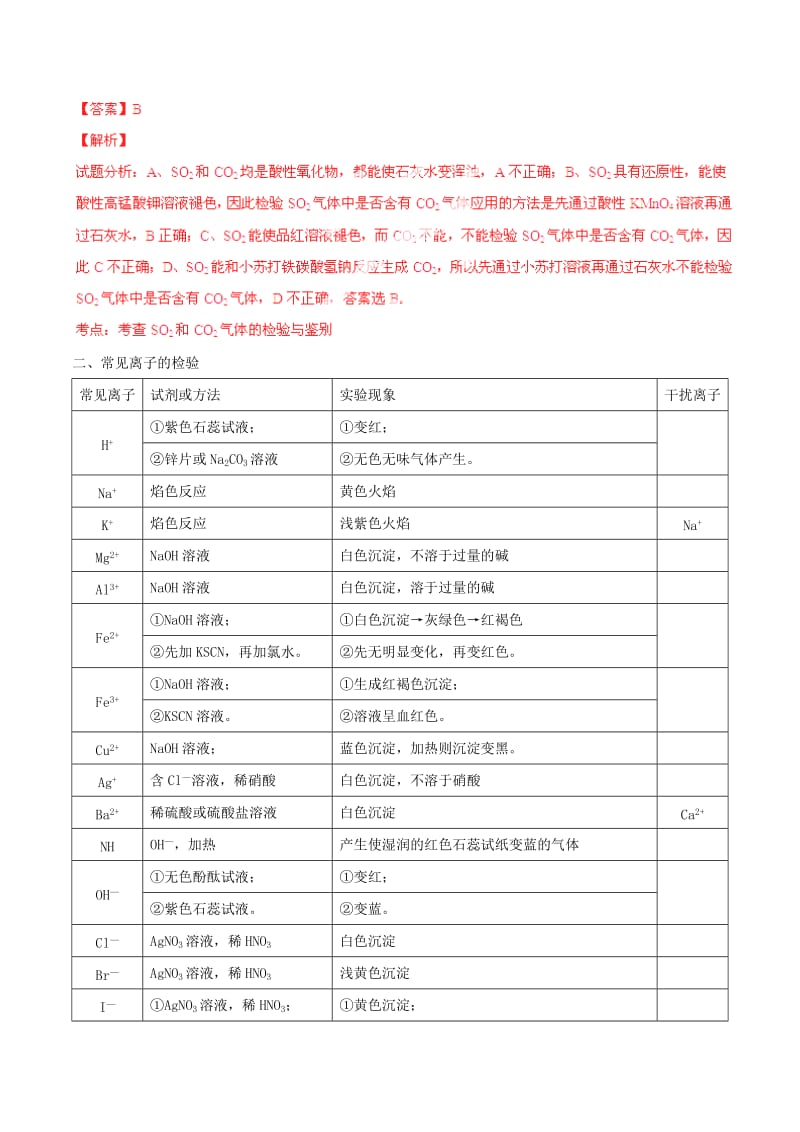 2019-2020年高考化学一轮复习 专题11.2 物质的检验讲案（含解析）.doc_第3页